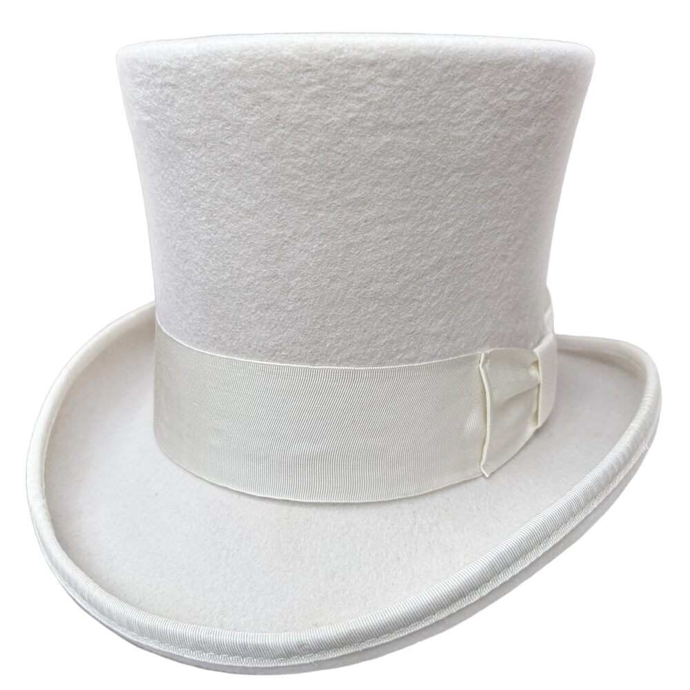 1388 White Wool Felt Top Hat Wedding Mad Hatter 7" Tall Topper Hats XL=